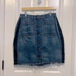 rag & bone Two-Tone Button-Front Denim Mini Skirt in Blue and Black